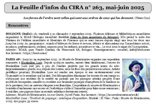 La Feuille d’infos du CIRA de mai-juin 2025